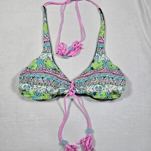 Victoria Secret Swim Suit‎ Bikini Top Medium Reversible Black Green Purple Blue